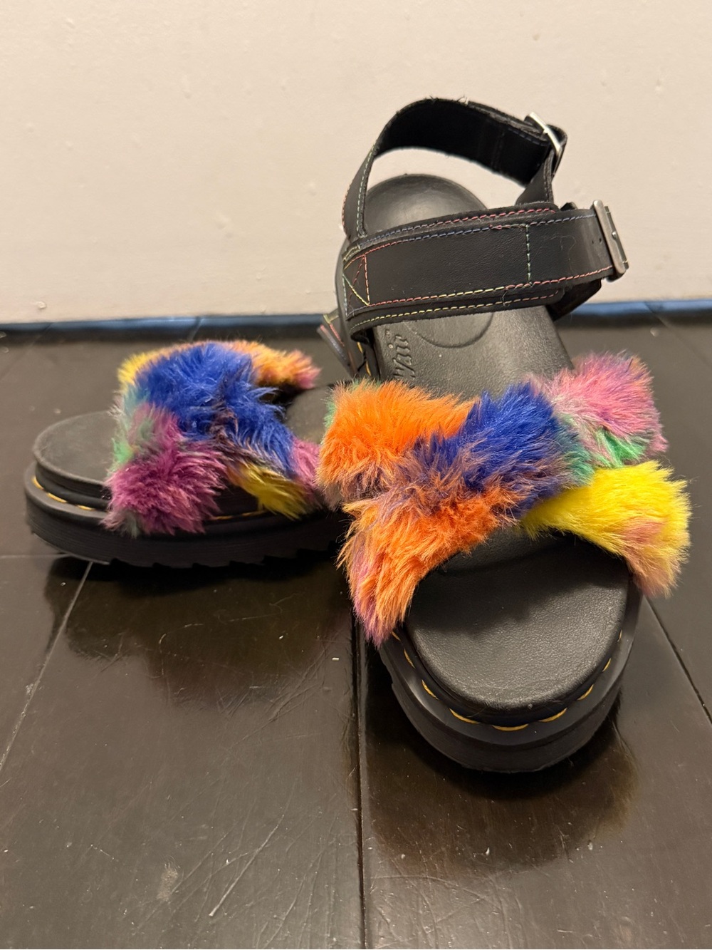 Dr. Martens VOSS II FLUFFY FAUX FUR STRAP SANDALS - Picture 3 of 13